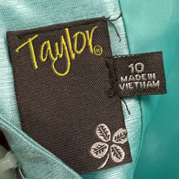 Taylor Dress Womens 10 Aqua Blue Satin Sleeveless Sheer V Back Party‎ Classic - Image 12
