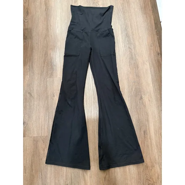 OFFLINE by Aerie The Hugger Foldover Flare Leggings Black High Rise Pockets S - Image 2