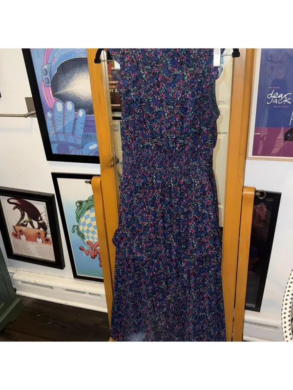 Lulus Evalina Navy Blue Floral Print Mock Neck Midi Dress - Image 3