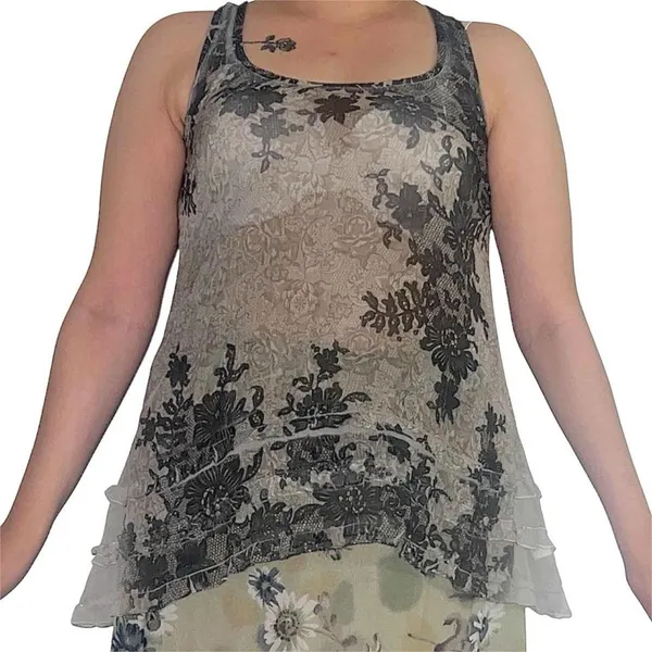 Y2K Green floral tank top. Size L - Image 2