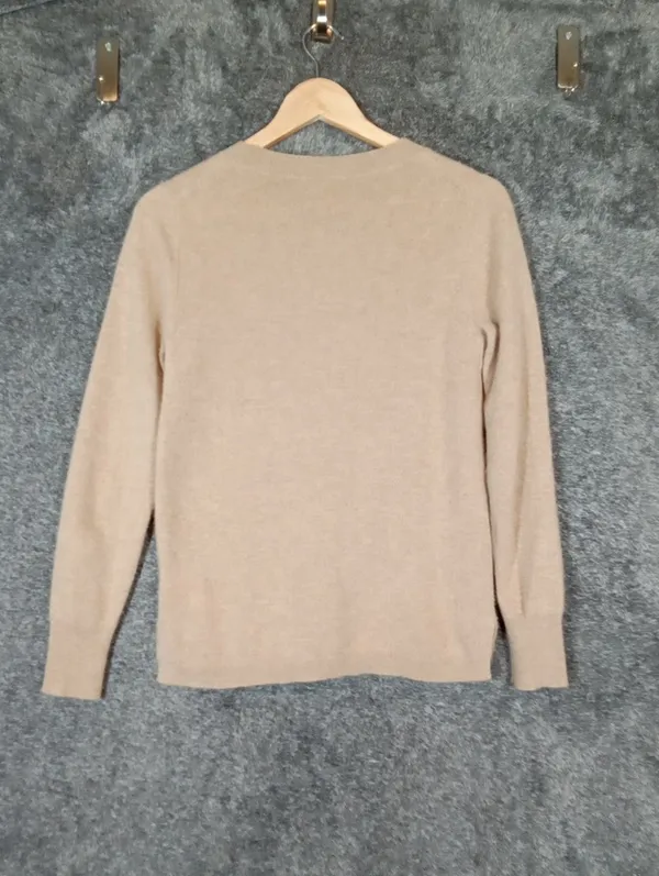 J Crew Cashmere Crewneck Sweater With Lurex Metallic Heart Neutral Fitted Small - Image 5