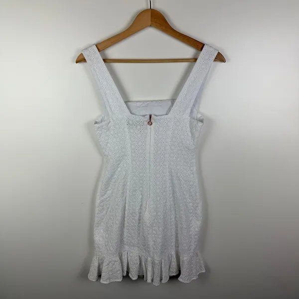 Nookie Darling Mini Dress Small White Eyelet Ruched Ruffle Hem Bridal‎ Cocktail - Image 5