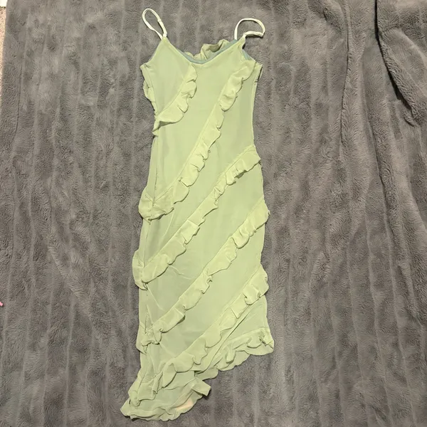 SheIn Sage Green Ruffle Midi Dress XS - Image 3