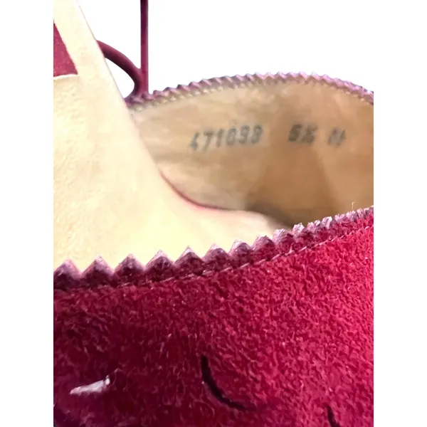 70's vintage burgundy suede peep toe sandals wrap kitten heels ankle strap 5 - Image 6