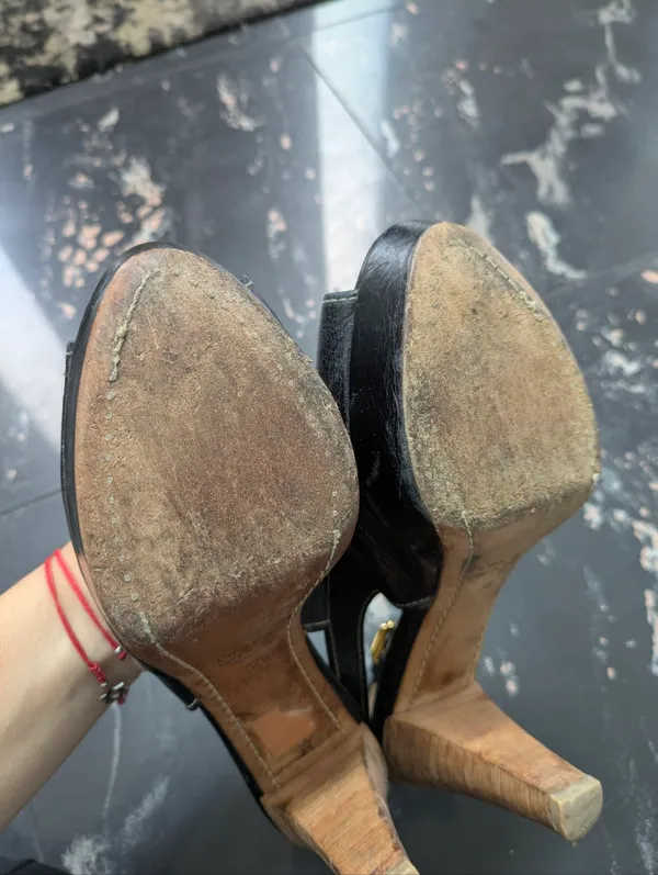 Prada Black Leather Peep-Toe Slingback Heels Size 36 - Image 6