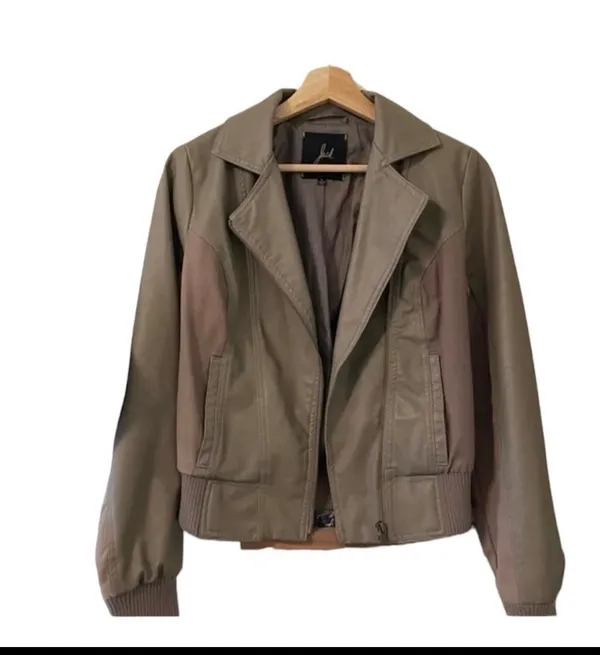 Urban Outfitters Jack Faux Leather Bomber Jacket Moto Taupe M - Image 2