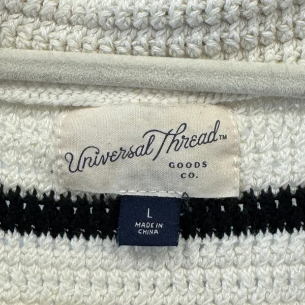 Universal Thread Women's‎ Striped Crochet Polo Knit Sweater White Black Large - Image 7