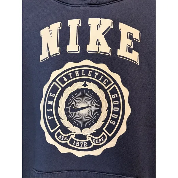 Nike Fine Athletic Goods Logo Hoodie Blue Cream Pullover Sweatshirt Size Large - Image 5