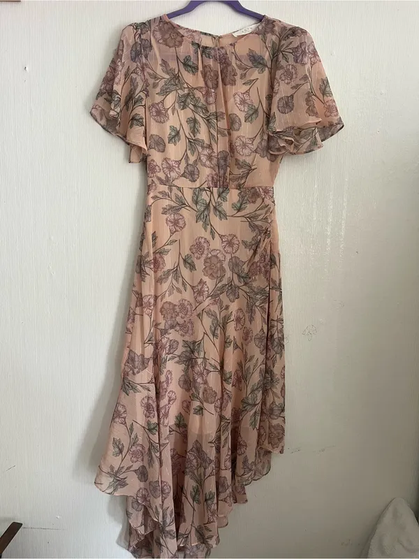 Floral High-Low Chiffon Dress in Blush - Image 3