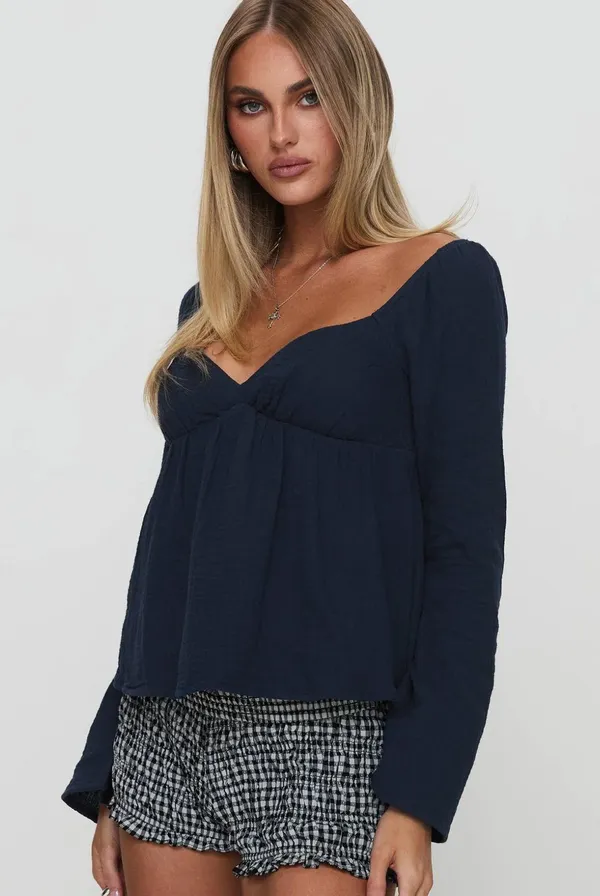 Princess Polly Khalea Long Sleeve Top Navy - Image 3