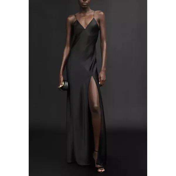 Zara 50th Anniversary Black Satin Maxi Dress Gown Low Back Luxury Formal Runway - Image 9