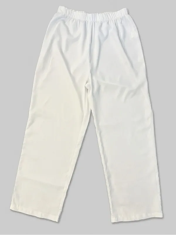 White Satin Pajama Top with Faux Fur Cuffs - Image 2