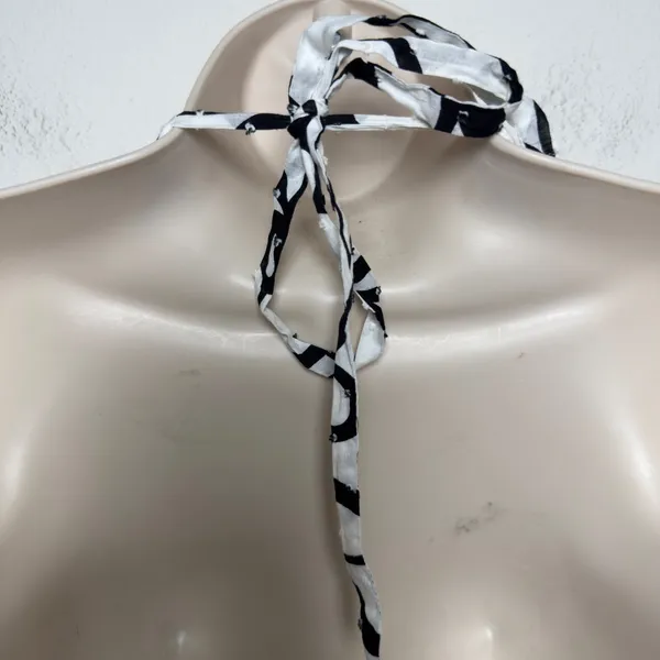 VTG y2k BCX Women Halter Neck Babydoll Top Large White Cotton Black Floral Party - Image 8