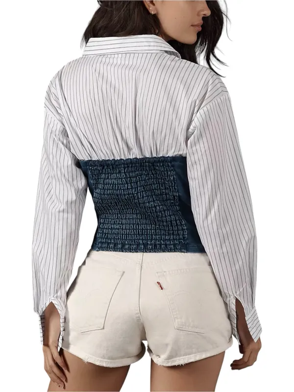 Anthropologie Dolan Left Coast Denim-Knit Shirting Twofer Top LARGE - Image 2