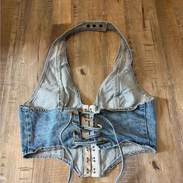 Edikted Denim Corset Halter Top - Image 2