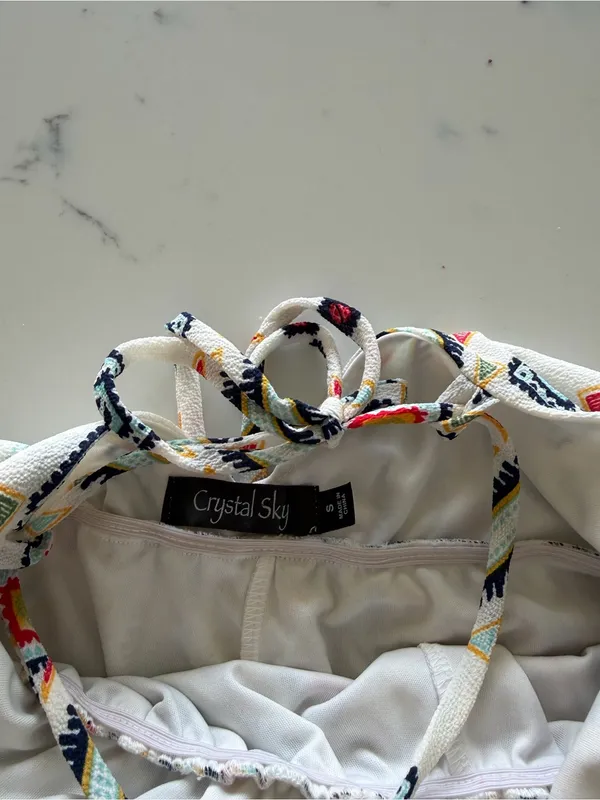 Crystal Sky White‎ Romper with Colorful Geometric Trim - Image 5