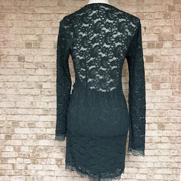 Free People Dress Women's Floral Pearl Lace Long Sleeve Green Mini Size‎ S - Image 4