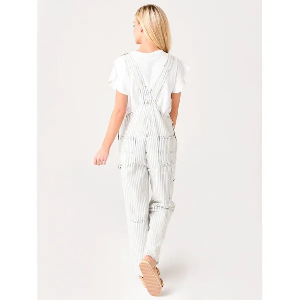 Faherty Overalls Topsail Railroad Stripe Faded Light‎ Wash Blue White Women XS - Image 5