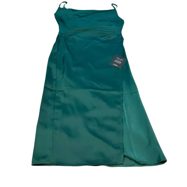 NWT - Lulus Bonafide Babe Emerald Satin Sleeveless Ruched Midi Dress!- Size S - Image 7