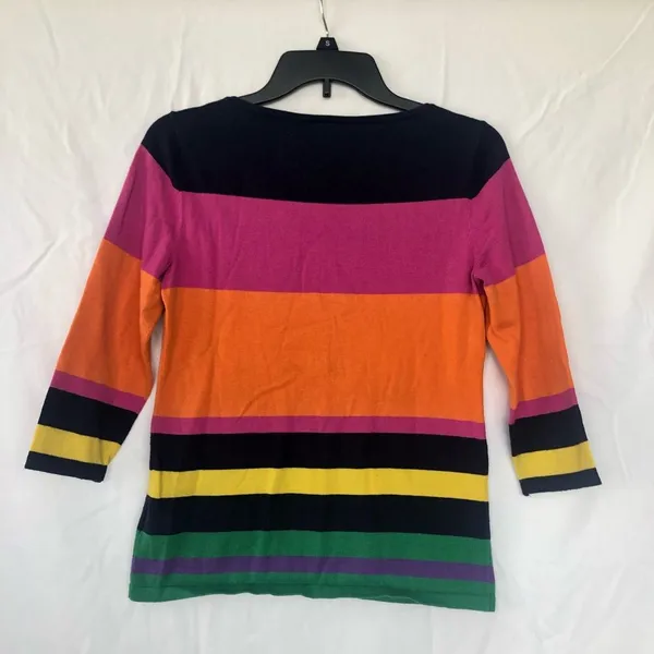 Lauren Ralph Lauren womens striped colorblock silk blend sweater blue/pink small - Image 2