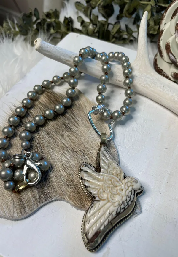 Handcrafted Tibetan Bone Dove On Navajo Pearl Necklace - Image 4