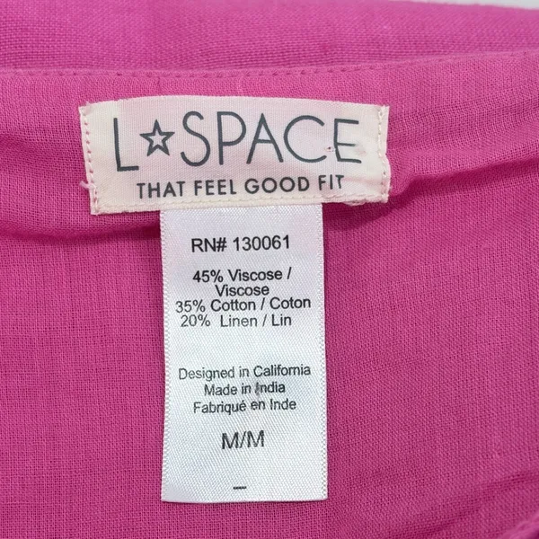 L*Space Bright Pink Puff Sleeve Square Neck Button Front Mini Dress‎ M - Image 3