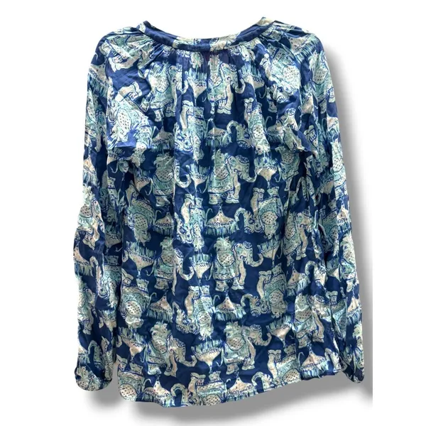 Lilly‎ Pulitzer Martinique Joy Ride Elephant Print Split Neck Rayon Blouse XXS - Image 4