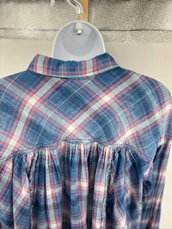 Free People Seeking Starlight Plaid Shirt Blouse Size M Boho Pink Blue Casual - Image 9