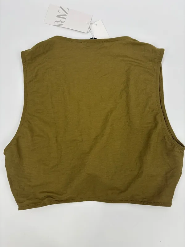 Zara Olive Twist-Front Crop Tank - Image 7