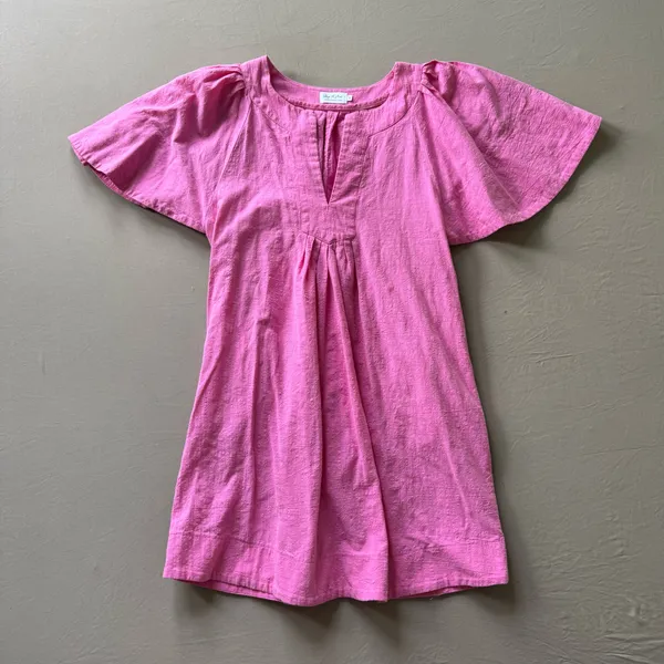 Boutique Pink Cotton Flutter Sleeve Babydoll Dress - Image 5