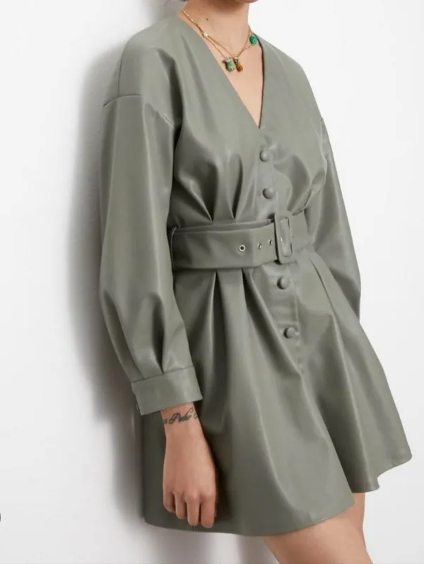 Zara Faux Leather Belted Mini Dress Size S - Image 9