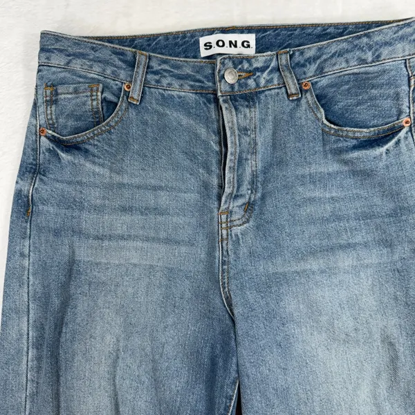 S.O.N.G. 9 29 Jeans Wide Leg Distressed High Rise Button Fly Boho Grunge Punk - Image 4