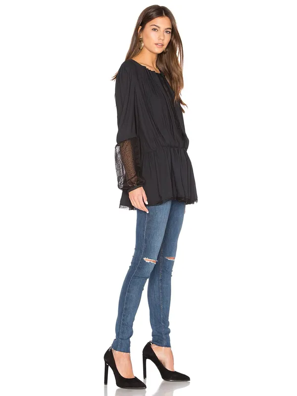 Free People Soul Serene Top Black Size XS Sheer Contrast Whimsigoth Boho Witchy - Image 3