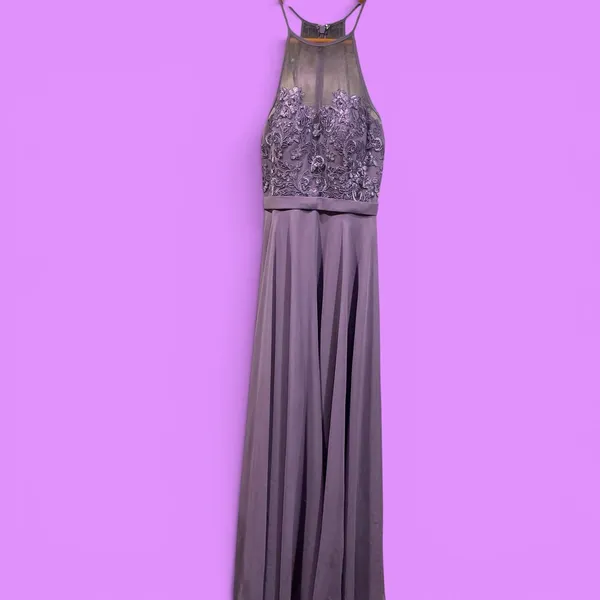 Beautiful Azazie lavender mermaid mesh textured top maxi dress fairy - Image 2