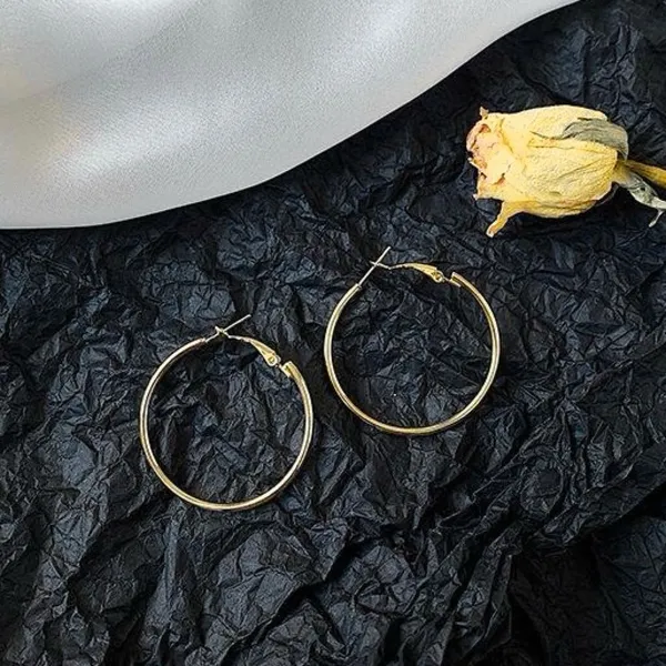 Lightweight Gold Hoop Earrings for Women Classic Simple Style - Image 2