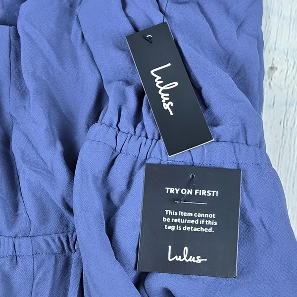 Lulus Be Mellow Denim Blue Maxi Dress Halter Neck Sleeveless 43595 Large NEW - Image 6