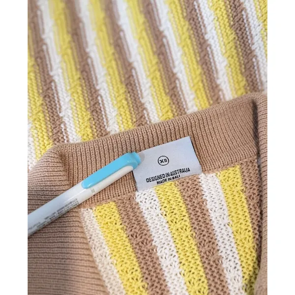 Rue Stiic Womens Dress Yellow Mini Sweater V Neck Striped Short Sleeve Size XS - Image 10