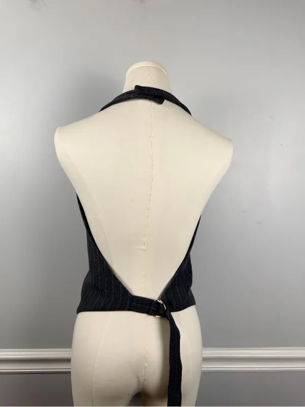 Abercrombie & fitch Mara Tailored Halter Vest pinstripe size medium backless - Image 3