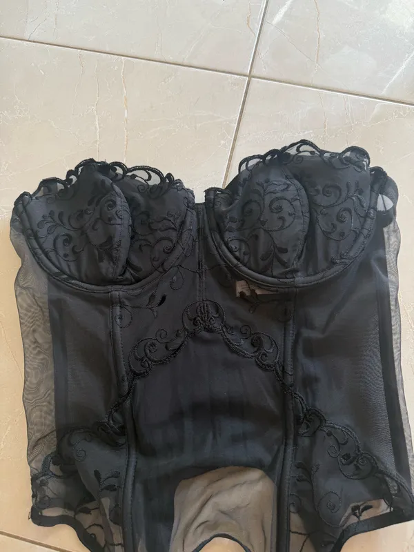 Vintage Victoria’s Secret Black Embroidered Corset Bustier Top - Image 3
