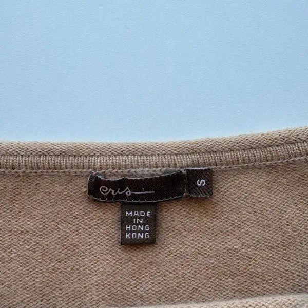 Cris Cashmere Sweater Womens Small Tan‎ Boatneck 3/4 Sleeve 100% Cashmere - Image 2