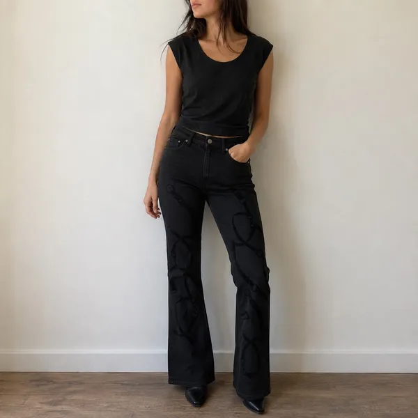 Lauren Ralph Lauren Belting High Rise Boot Cut Jeans Black Size 6 Equestrian - Image 11