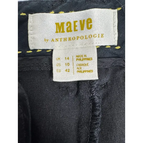 Maeve Anthropologie Black Wide Leg Trousers Pants‎ Size 10 Stretch Cotton Blend - Image 6