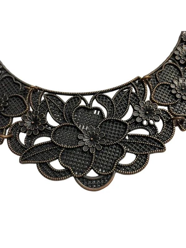 Paparazzi Statement Bib Necklace Petunia Paradise Filigree u Raised Floral Copp - Image 2