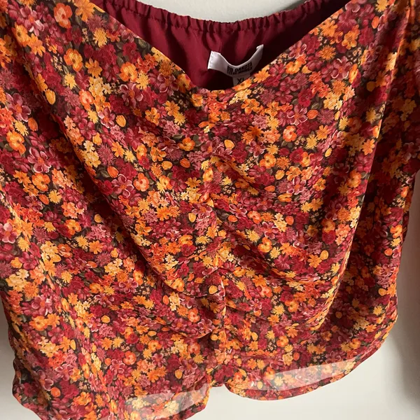 NWT BB Dakota Long Sleeve Orange floral Print Long Sleeve 70s Style Blouse sz XL - Image 5