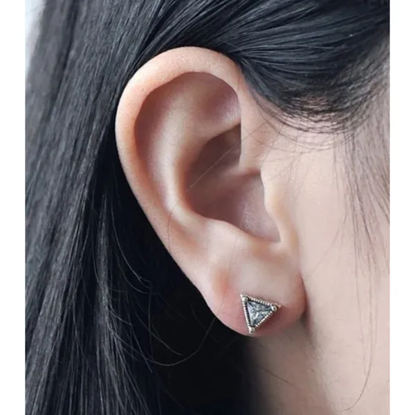 NEW Unisex Simulated Diamond‎ 925 Sterling Silver Triangle Stud Earrings - Image 10