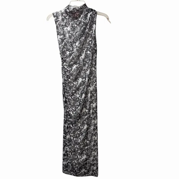 Betsey Johnson sleeveless Midi dress Mock‎ Neck Sleeveless XS Black White Floral - Image 4