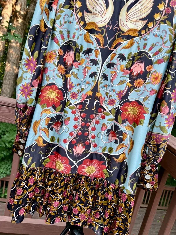 NWOT Farm Rio Floral Swans V-Neck Long Sleeves Mini Dress Size XS - Image 5