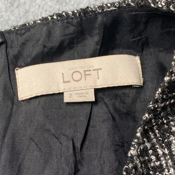 Ann Taylor Loft Tweed Dress Womens Sz 2 Black White Wool Faux Leather Trim EUC‎ - Image 6