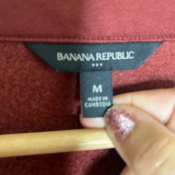 Banana Republic Women's Dark Spiced Rum Fleece Polo‎ Sweatshirt Long Sleeve M - Image 2