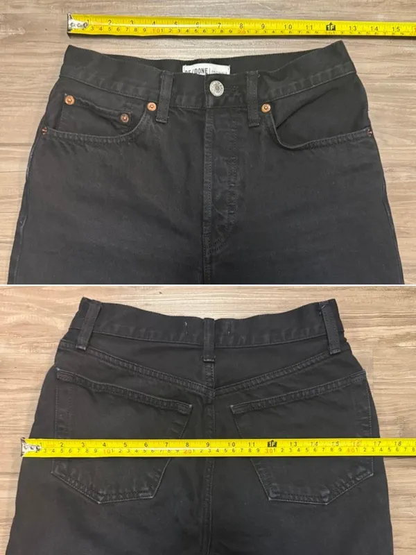 RE/DONE Originals 70s High Rise Stove Pipe Jeans 25 Fits 26x25 Black $265 - Image 8